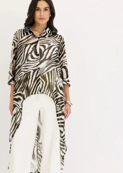 bonprix Blusen & Tuniken^Chiffon- Longbluse natur/dunkeloliv zebra bedruckt