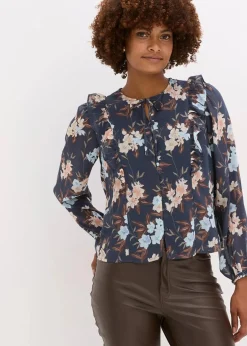 bonprix Bekleidung·Jacken & Mäntel|Blusen & Tuniken^Chiffonbluse nachtblau/eisblau floral