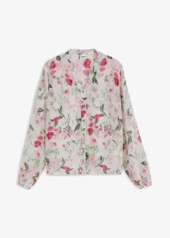 bonprix Bekleidung·Jacken & Mäntel|Blusen & Tuniken^Chiffonbluse wollweiß geblümt