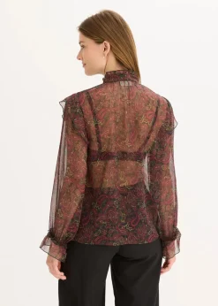 bonprix Bekleidung·Jacken & Mäntel|Blusen & Tuniken^Chiffonbluse schwarz/dunkeloliv/rhododendronrot/weinrot paisley