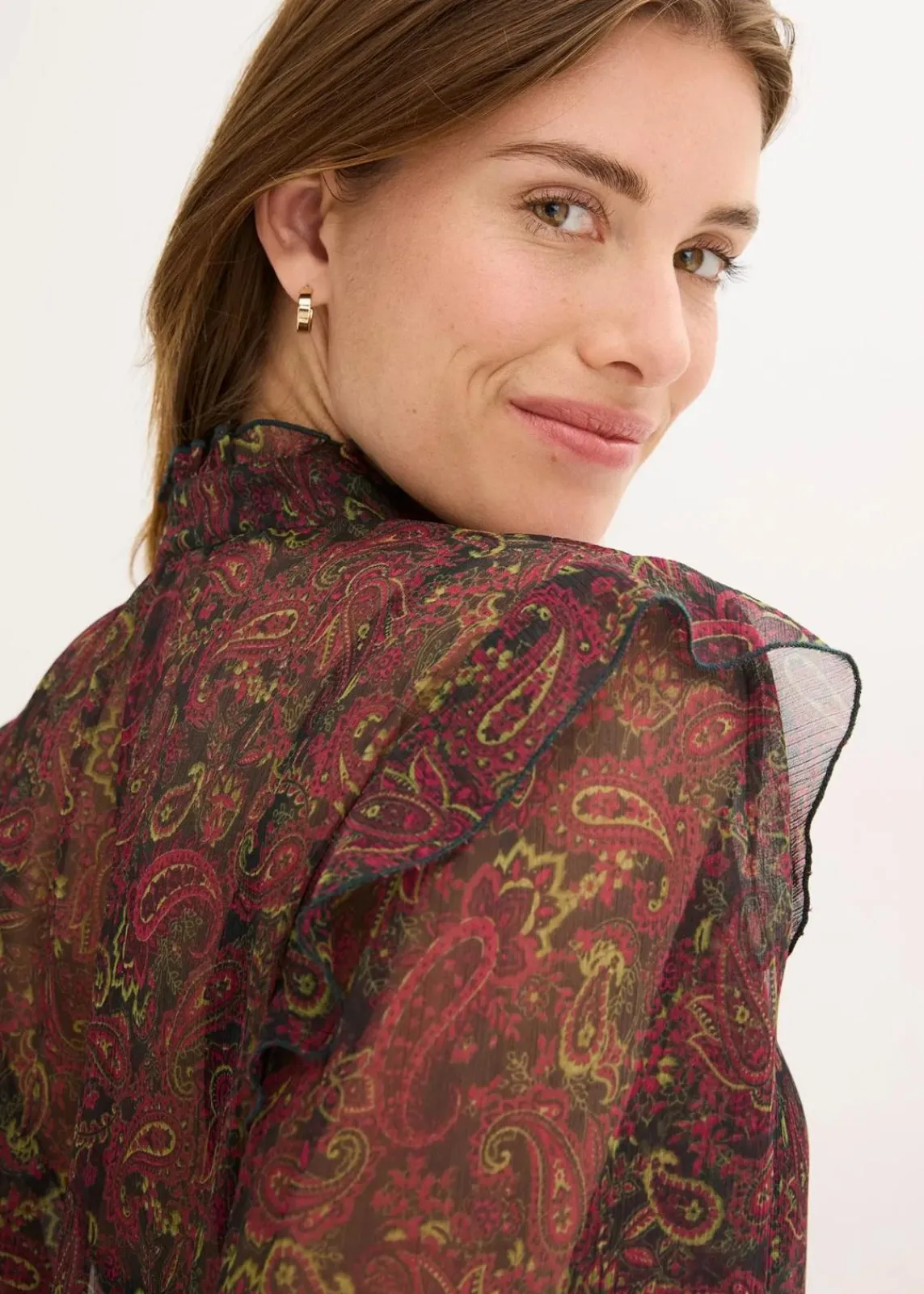bonprix Bekleidung·Jacken & Mäntel|Blusen & Tuniken^Chiffonbluse schwarz/dunkeloliv/rhododendronrot/weinrot paisley