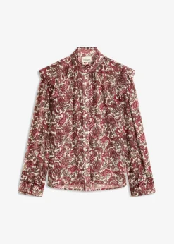 bonprix Blusen & Tuniken|Bekleidung·Jacken & Mäntel^Chiffonbluse kieselbeige/rhododendronrot/dunkeloliv paisley