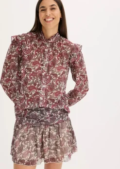 bonprix Blusen & Tuniken|Bekleidung·Jacken & Mäntel^Chiffonbluse kieselbeige/rhododendronrot/dunkeloliv paisley