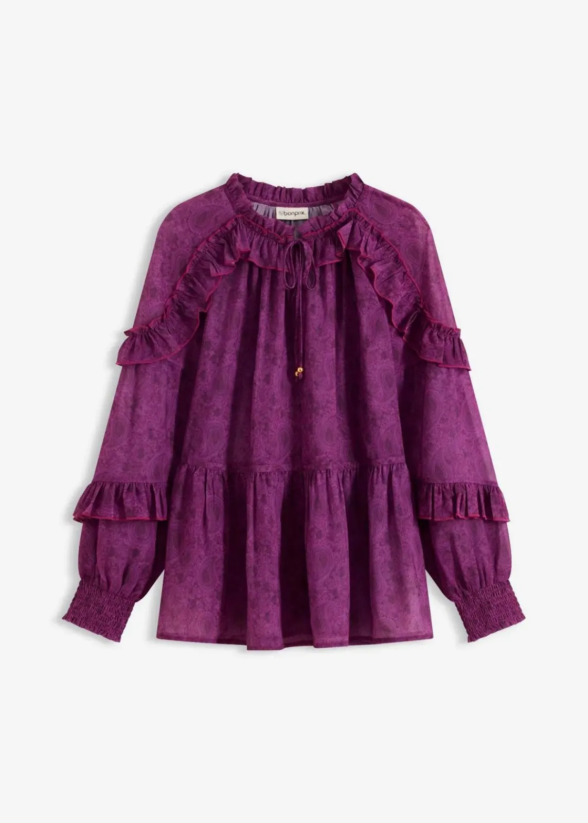 bonprix Bekleidung·Jacken & Mäntel|Blusen & Tuniken^Chiffonbluse dunkellila paisley