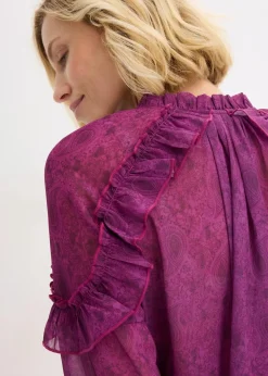 bonprix Bekleidung·Jacken & Mäntel|Blusen & Tuniken^Chiffonbluse dunkellila paisley