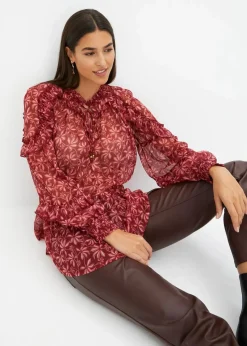 bonprix Bekleidung·Jacken & Mäntel|Blusen & Tuniken^Chiffonbluse rubinrot bedruckt