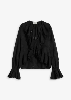 bonprix Bekleidung·Jacken & Mäntel|Blusen & Tuniken^Chiffonbluse mit leichter Transparenz schwarz