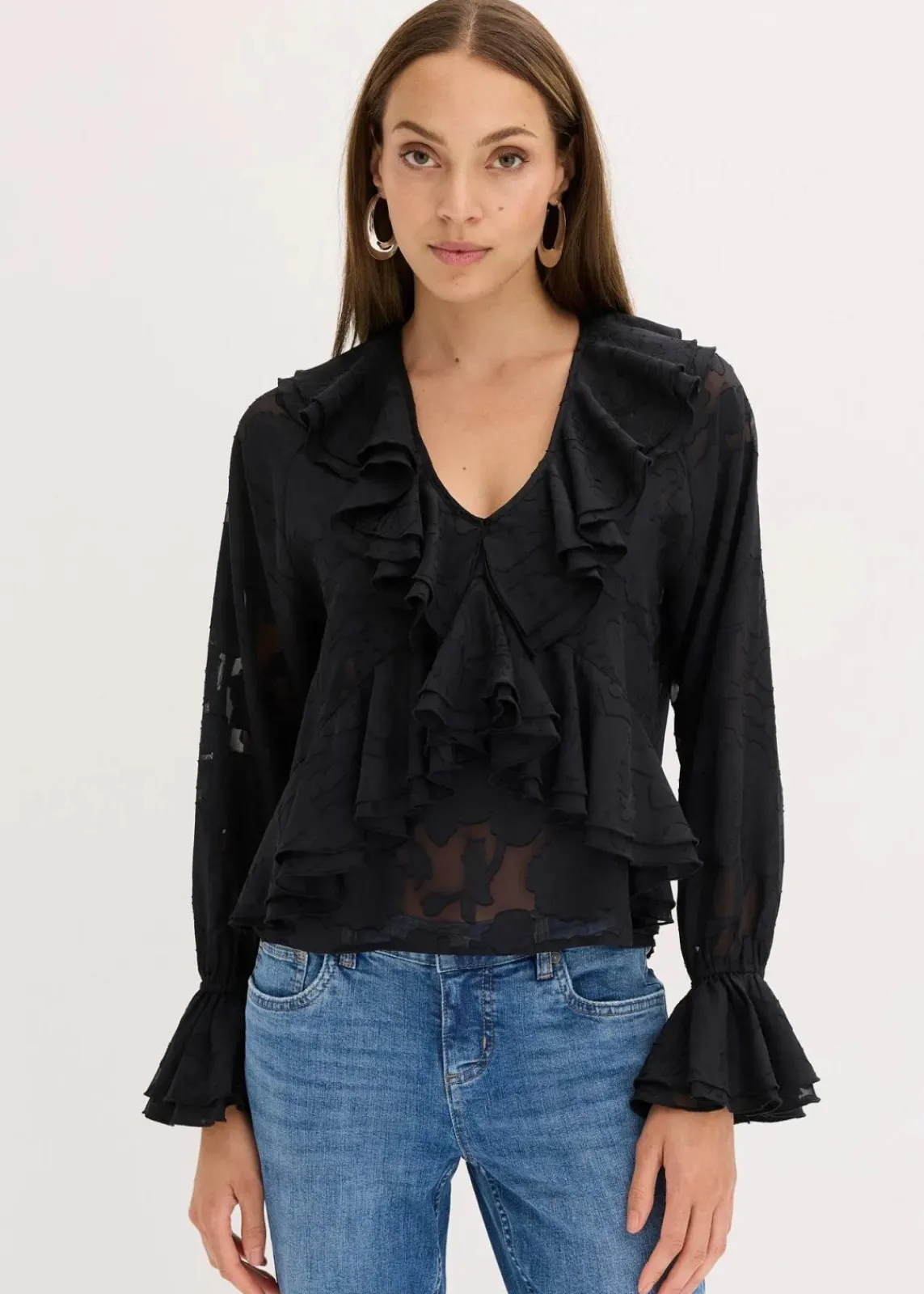 bonprix Bekleidung·Jacken & Mäntel|Blusen & Tuniken^Chiffonbluse mit leichter Transparenz schwarz