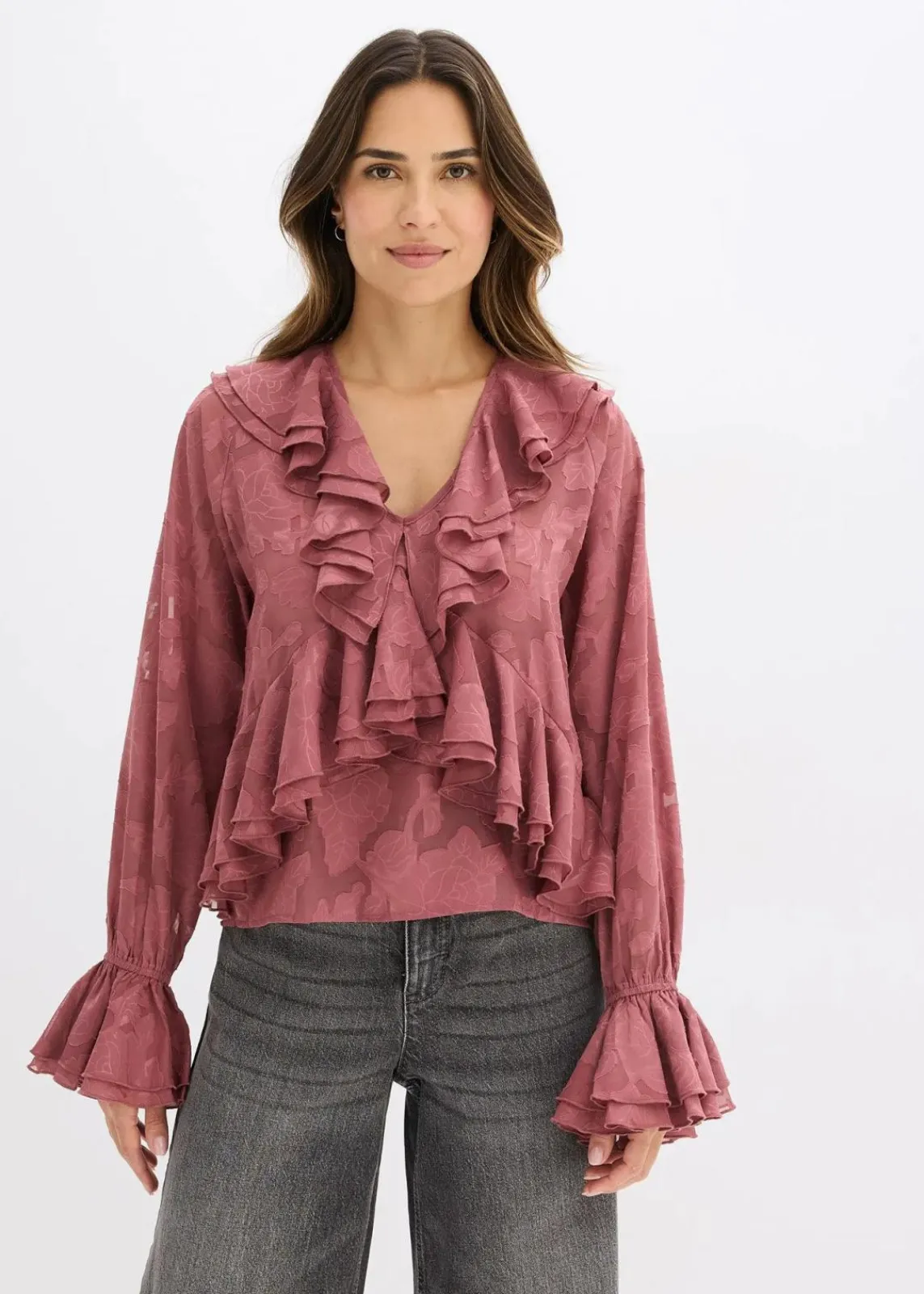 bonprix Blusen & Tuniken|Bekleidung·Jacken & Mäntel^Chiffonbluse mit leichter Transparenz softbeere