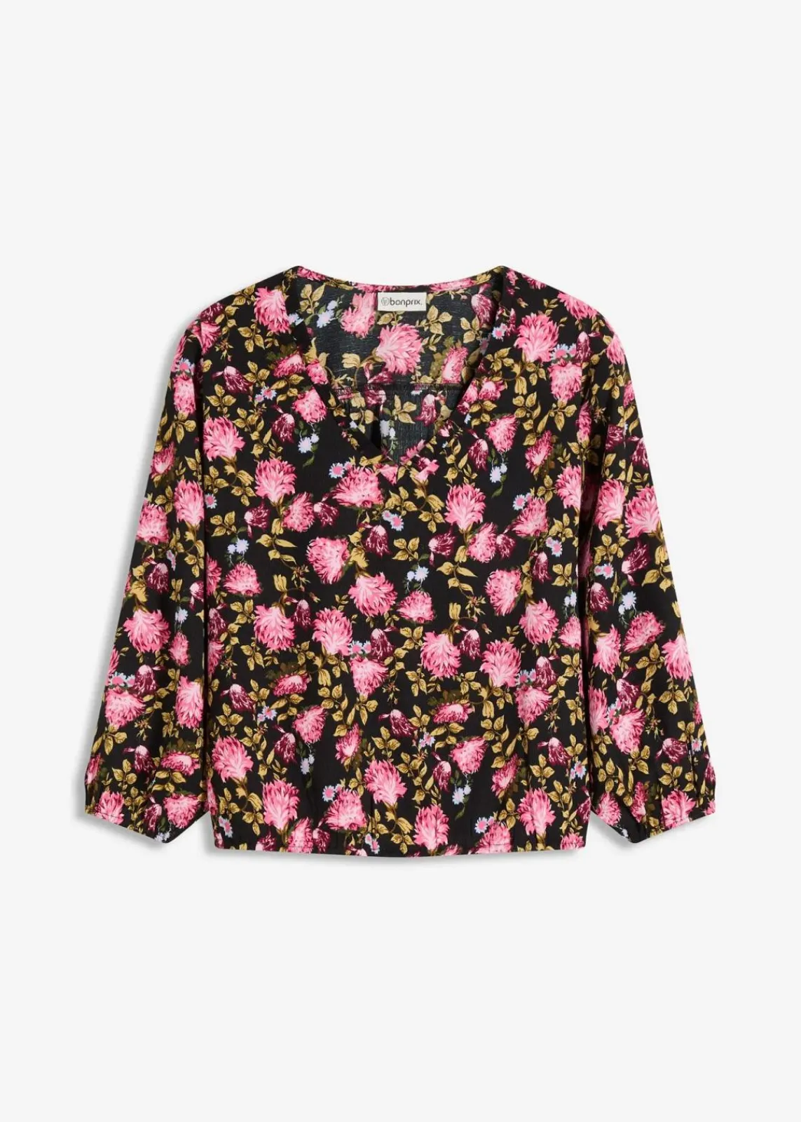 bonprix Blusen & Tuniken^Chiffon-Bluse mit Raffung am Saum schwarz geblümt