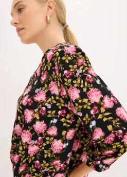 bonprix Blusen & Tuniken^Chiffon-Bluse mit Raffung am Saum schwarz geblümt