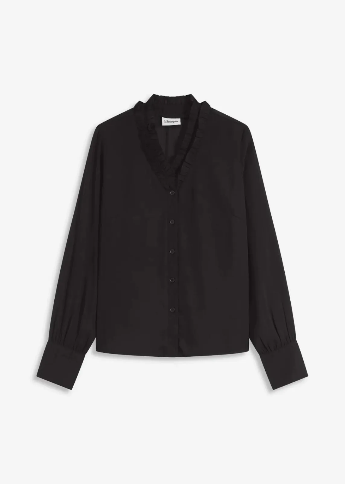 bonprix Bekleidung·Jacken & Mäntel|Blusen & Tuniken^Chiffonbluse mit Rüschen schwarz