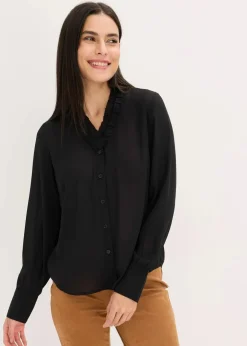 bonprix Bekleidung·Jacken & Mäntel|Blusen & Tuniken^Chiffonbluse mit Rüschen schwarz