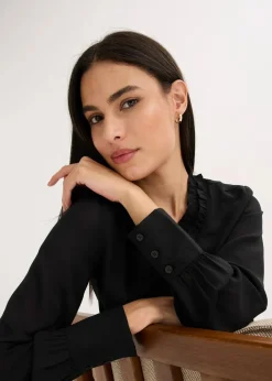 bonprix Bekleidung·Jacken & Mäntel|Blusen & Tuniken^Chiffonbluse mit Rüschen schwarz