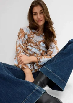 bonprix Bekleidung·Jacken & Mäntel|Blusen & Tuniken^Chiffonbluse mit Rüschen gewürzbraun/wollweiß bedruckt