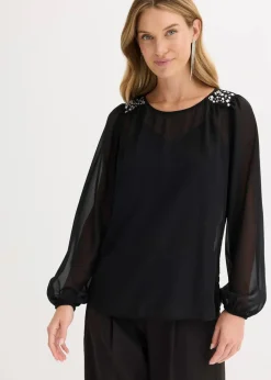 bonprix Bekleidung·Jacken & Mäntel|Festliche Mode^Chiffonbluse mit Strasssteinverzierung schwarz
