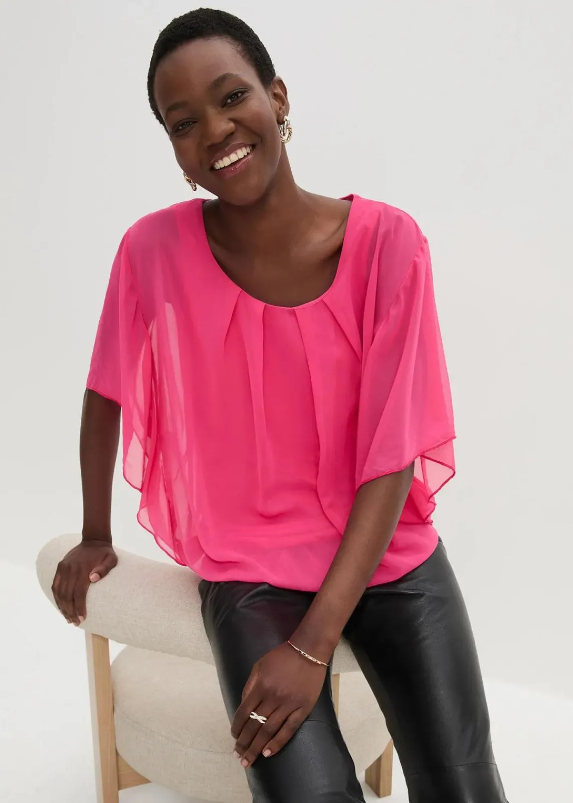 bonprix Blusen & Tuniken|Bekleidung·Jacken & Mäntel^Chiffonbluse mit Untertop dunkelpink