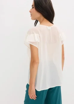 bonprix Blusen & Tuniken|Bekleidung·Jacken & Mäntel^Chiffonbluse mit Volants wollweiß