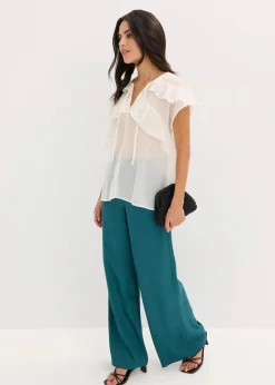 bonprix Blusen & Tuniken|Bekleidung·Jacken & Mäntel^Chiffonbluse mit Volants wollweiß