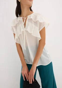 bonprix Blusen & Tuniken|Bekleidung·Jacken & Mäntel^Chiffonbluse mit Volants wollweiß