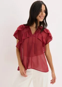 bonprix Bekleidung·Jacken & Mäntel|Blusen & Tuniken^Chiffonbluse mit Volants pflaumenrot