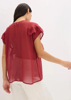 bonprix Bekleidung·Jacken & Mäntel|Blusen & Tuniken^Chiffonbluse mit Volants pflaumenrot