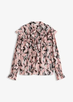 bonprix Bekleidung·Jacken & Mäntel|Blusen & Tuniken^Chiffonbluse mit Volants schwarz/rosenholz floral