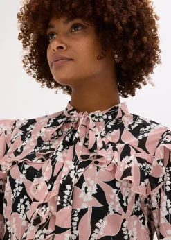 bonprix Bekleidung·Jacken & Mäntel|Blusen & Tuniken^Chiffonbluse mit Volants schwarz/rosenholz floral