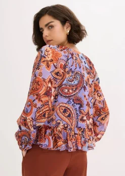 bonprix Bekleidung·Jacken & Mäntel|Blusen & Tuniken^Chiffonbluse mit Volants quarzrot/perlblau paisley