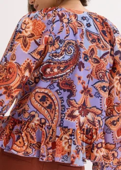 bonprix Bekleidung·Jacken & Mäntel|Blusen & Tuniken^Chiffonbluse mit Volants quarzrot/perlblau paisley