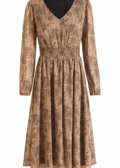 bonprix Bekleidung·Pullover & Strickjacken|Kleider^Chiffonkleid camel/schwarz leo bedruckt