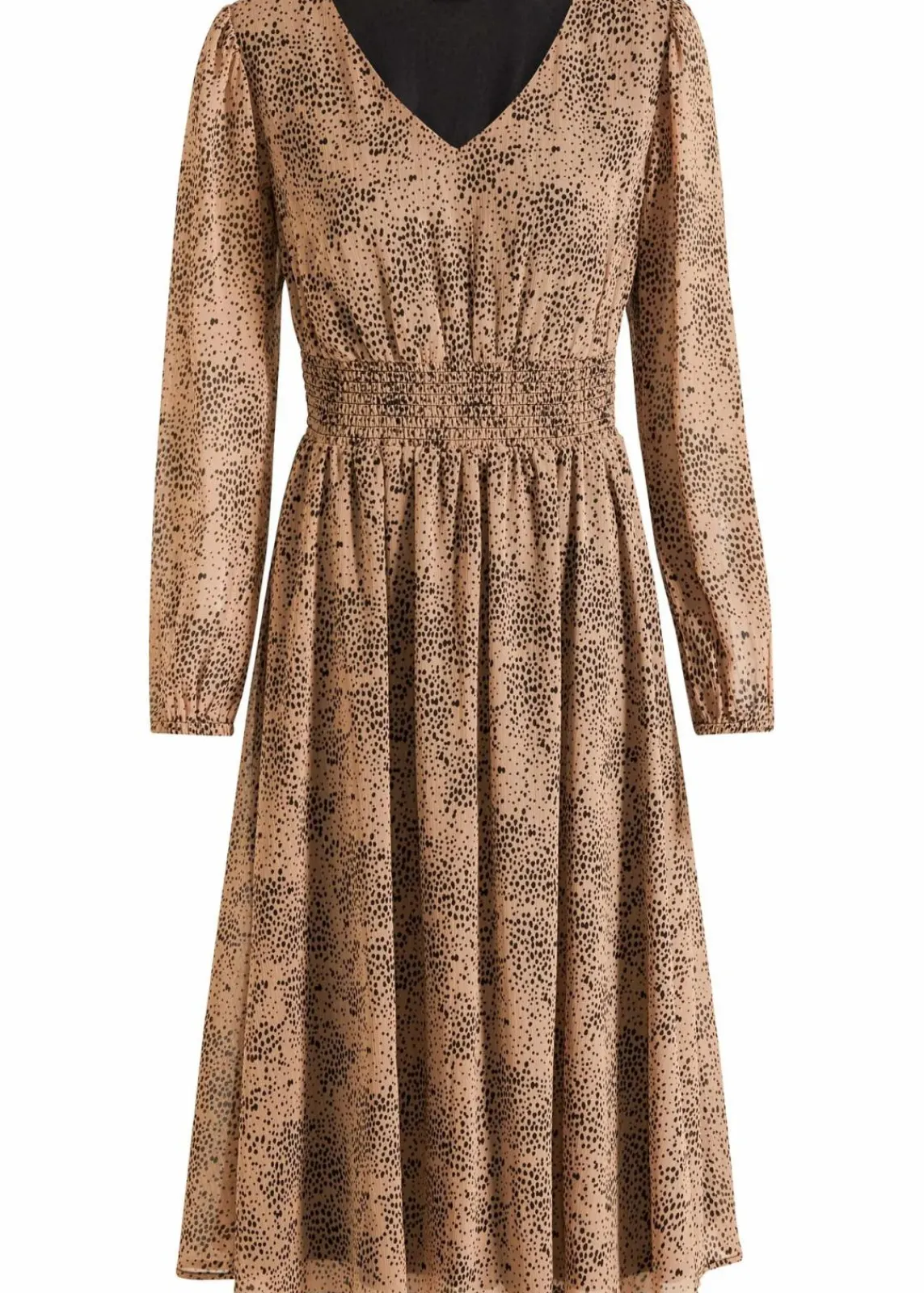 bonprix Bekleidung·Pullover & Strickjacken|Kleider^Chiffonkleid camel/schwarz leo bedruckt