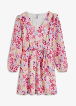bonprix Bekleidung·Pullover & Strickjacken|Kleider^Chiffonkleid weiß/rosa geblümt