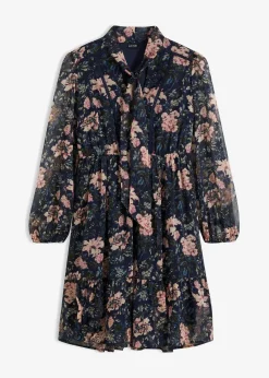 bonprix Nachhaltigere Materialien|Kleider^Chiffonkleid dunkelblau geblümt
