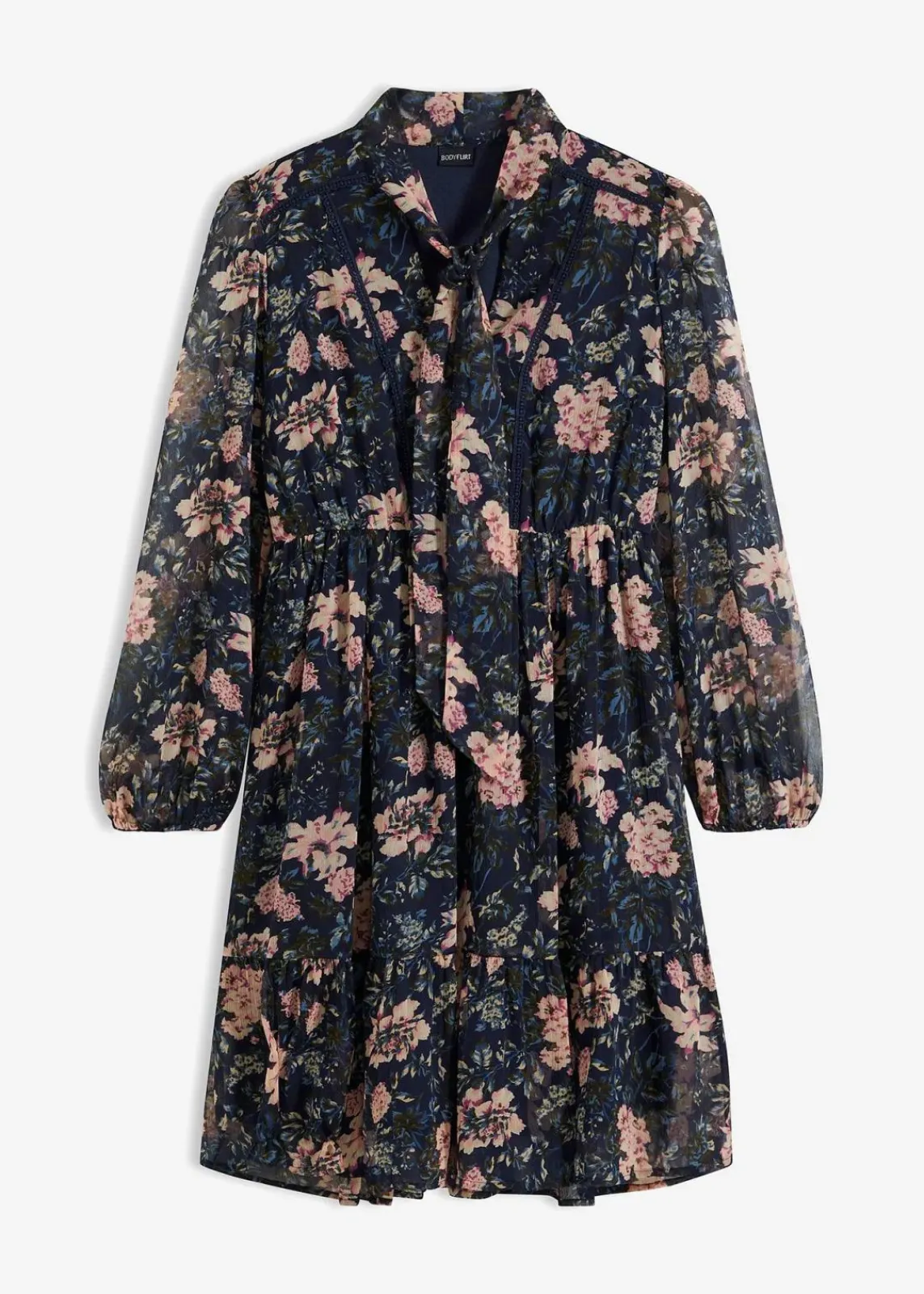 bonprix Nachhaltigere Materialien|Kleider^Chiffonkleid dunkelblau geblümt
