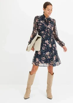 bonprix Nachhaltigere Materialien|Kleider^Chiffonkleid dunkelblau geblümt