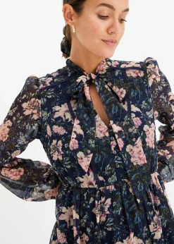 bonprix Nachhaltigere Materialien|Kleider^Chiffonkleid dunkelblau geblümt