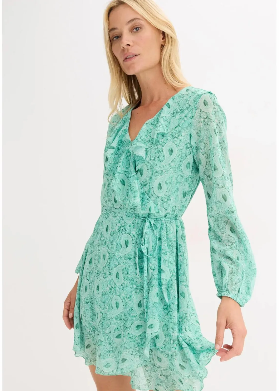 bonprix Bekleidung·Pullover & Strickjacken|Kleider^Chiffonkleid flaschengrün paisley