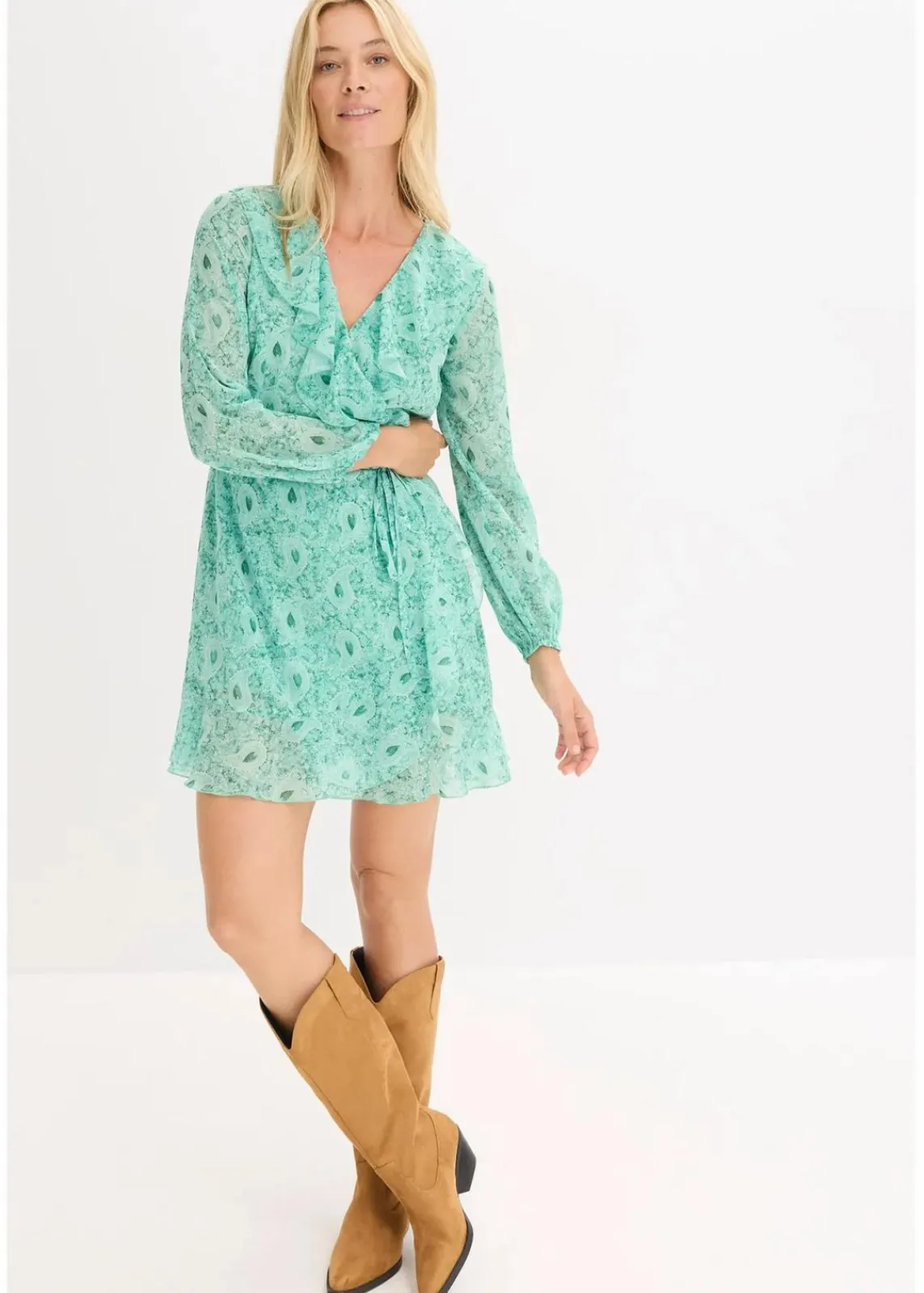 bonprix Bekleidung·Pullover & Strickjacken|Kleider^Chiffonkleid flaschengrün paisley