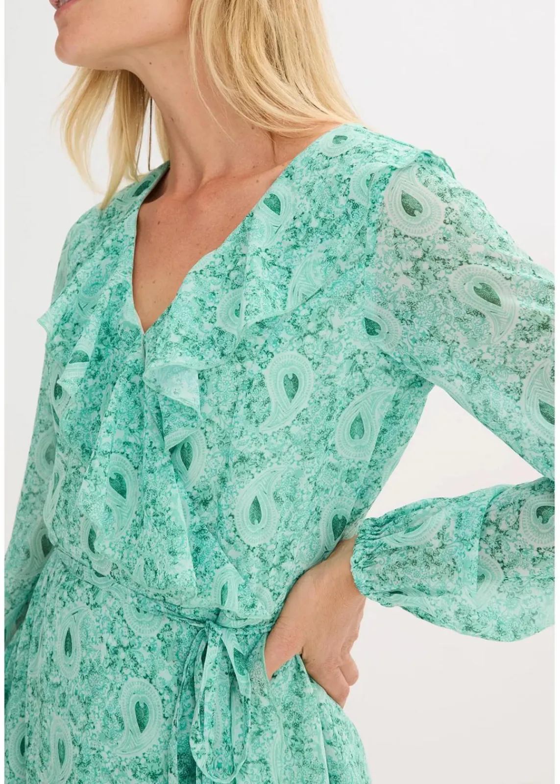 bonprix Bekleidung·Pullover & Strickjacken|Kleider^Chiffonkleid flaschengrün paisley