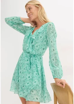 bonprix Bekleidung·Pullover & Strickjacken|Kleider^Chiffonkleid flaschengrün paisley