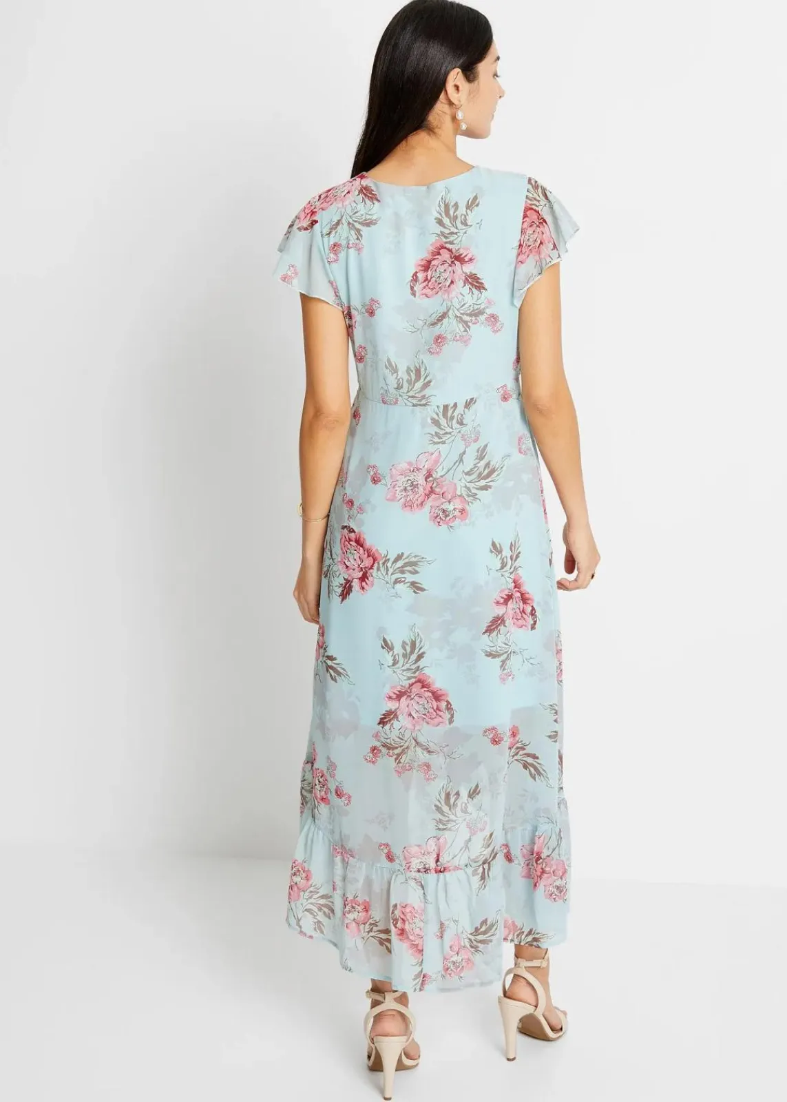 bonprix Bekleidung·Pullover & Strickjacken|Kleider^Chiffonkleid hellblau geblümt