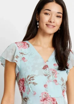 bonprix Bekleidung·Pullover & Strickjacken|Kleider^Chiffonkleid hellblau geblümt