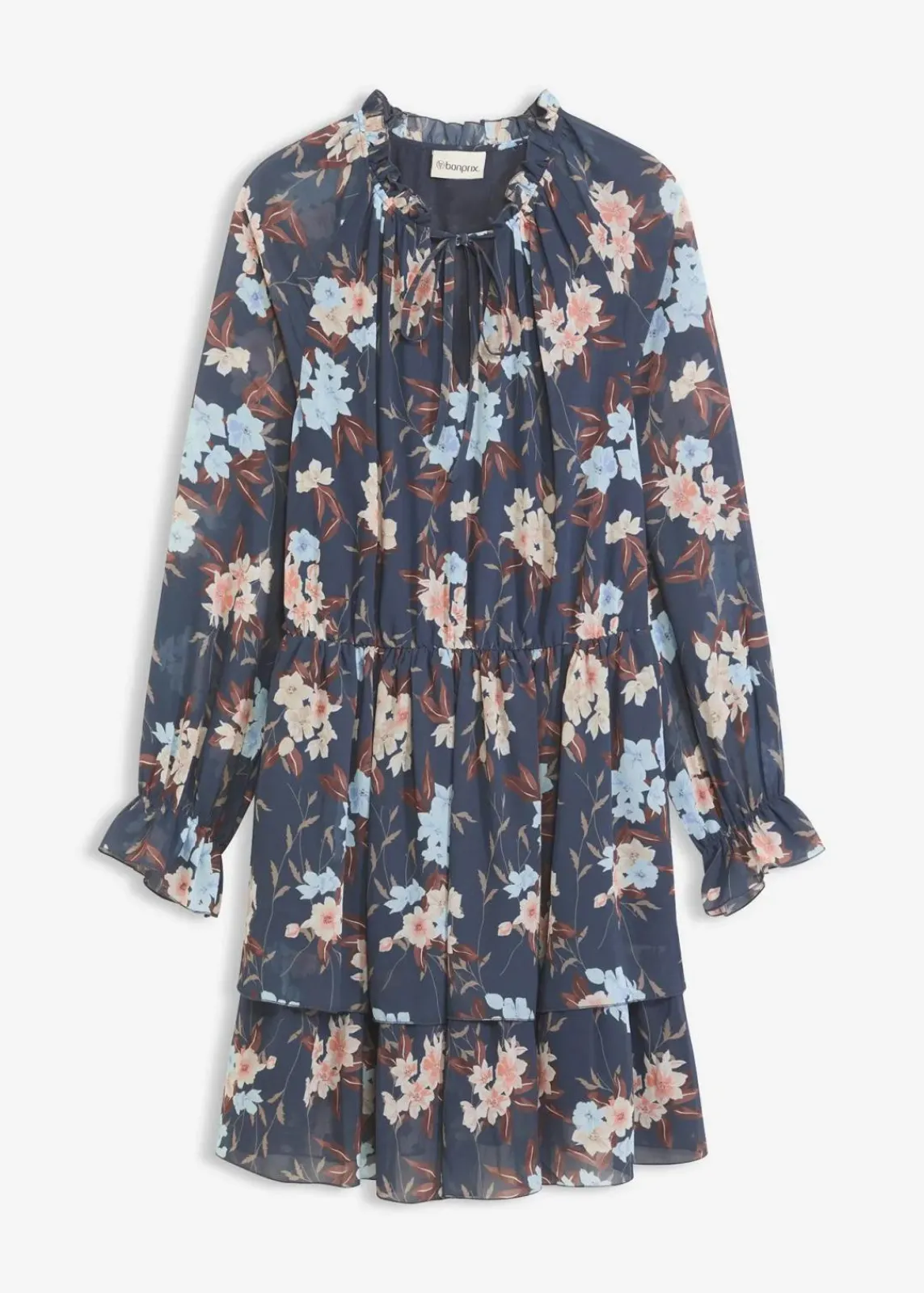 bonprix Bekleidung·Pullover & Strickjacken|Nachhaltigere Materialien^Chiffonkleid nachtblau/eisblau floral