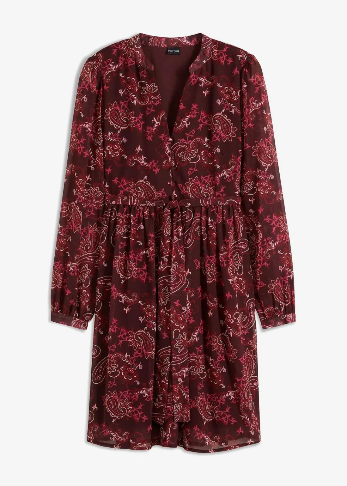 bonprix Bekleidung·Pullover & Strickjacken|Nachhaltigere Materialien^Chiffonkleid bordeaux paisley