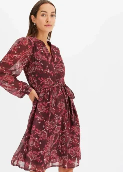 bonprix Bekleidung·Pullover & Strickjacken|Nachhaltigere Materialien^Chiffonkleid bordeaux paisley