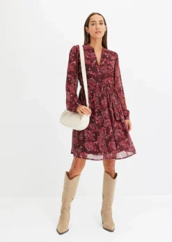 bonprix Bekleidung·Pullover & Strickjacken|Nachhaltigere Materialien^Chiffonkleid bordeaux paisley