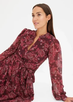 bonprix Bekleidung·Pullover & Strickjacken|Nachhaltigere Materialien^Chiffonkleid bordeaux paisley