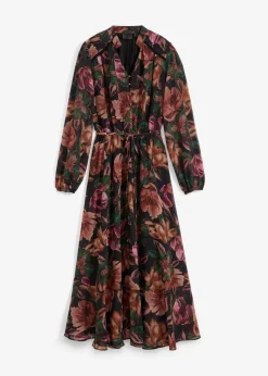 bonprix Kurzgrößen|Kurzgrößen^Chiffonkleid schwarz floral