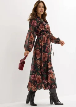 bonprix Kurzgrößen|Kurzgrößen^Chiffonkleid schwarz floral